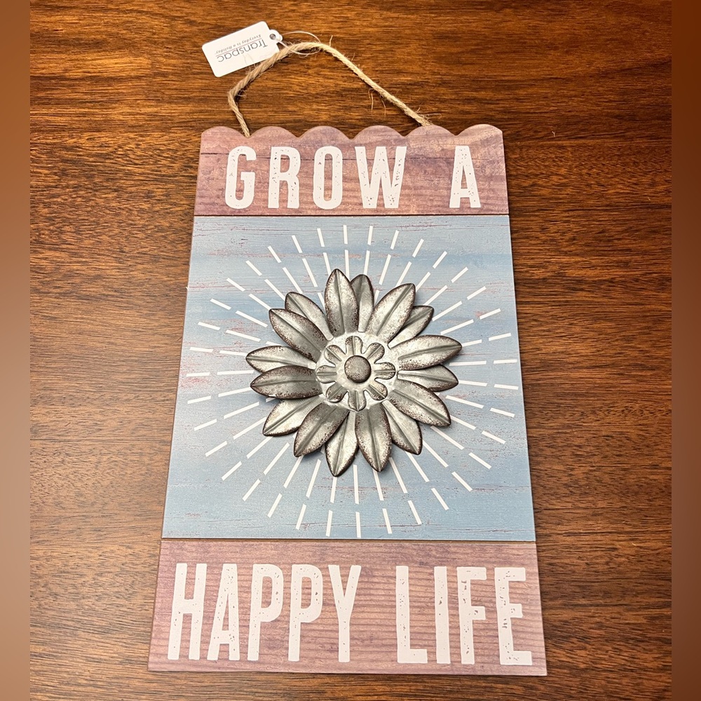Wood 13 in. Multicolor Spring Happy Life Garden Sign
